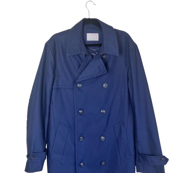 Banana Republic Mens Heritage Collection Navy Water Repellent Long Trench Coat - Picture 5 of 16